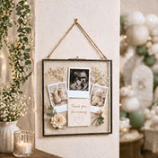 Hanging metal double glass frame holding baby sonogram and photos - thumbnail number 5