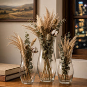 Three hana vase glass holders with dried floral arrangements on a wooden table - thumbnail number 9
