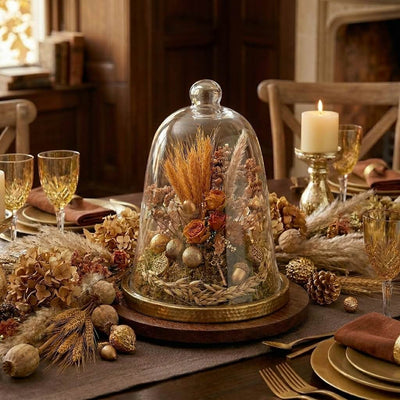 11.5" glass bell jar centerpiece with autumn decor - thumbnail number 4
