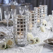 Silver Mercury Mosaic Cylinder 10" - Vase & Candle Holder - thumbnail number 3
