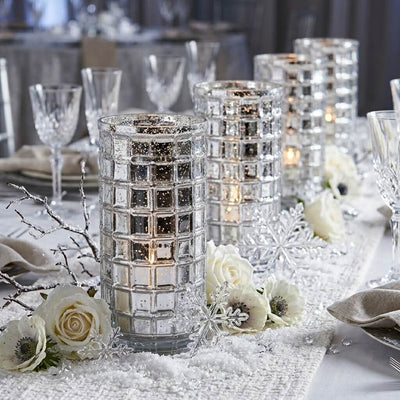 Silver Mercury Mosaic Cylinder 10" - Vase & Candle Holder - thumbnail number 3