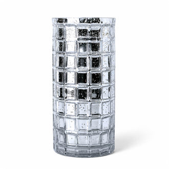 Silver Mercury Mosaic Cylinder 10" - Vase & Candle Holder