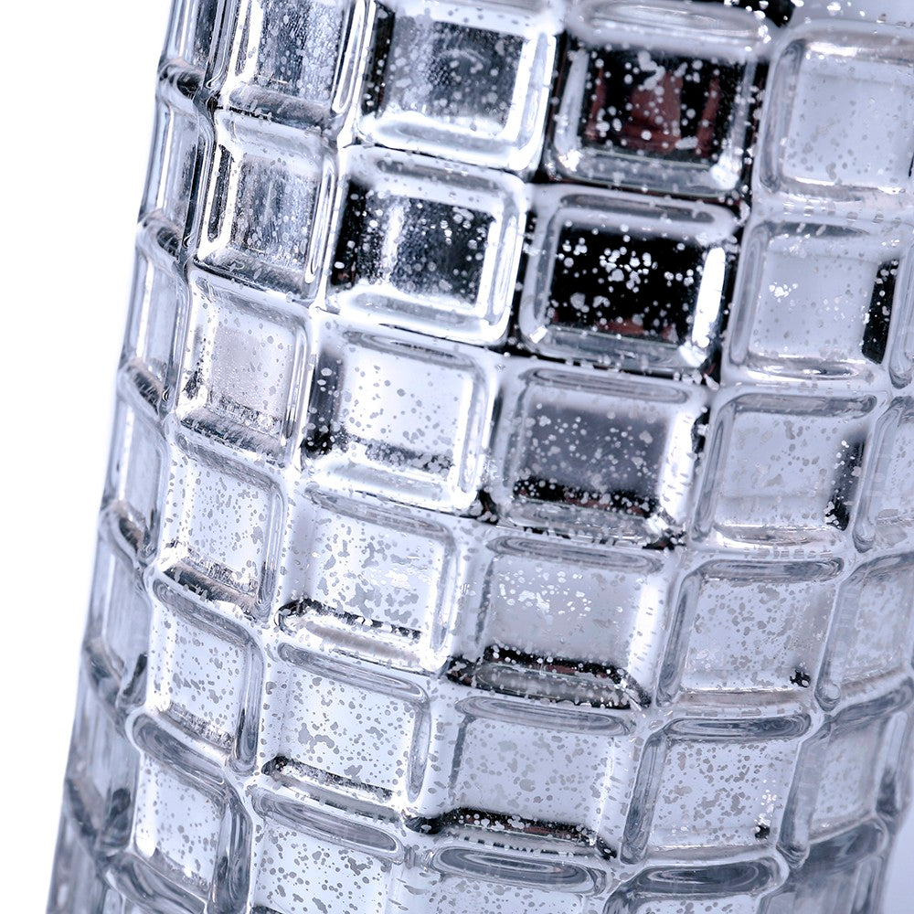Silver Mercury Mosaic Cylinder 10" - Vase & Candle Holder