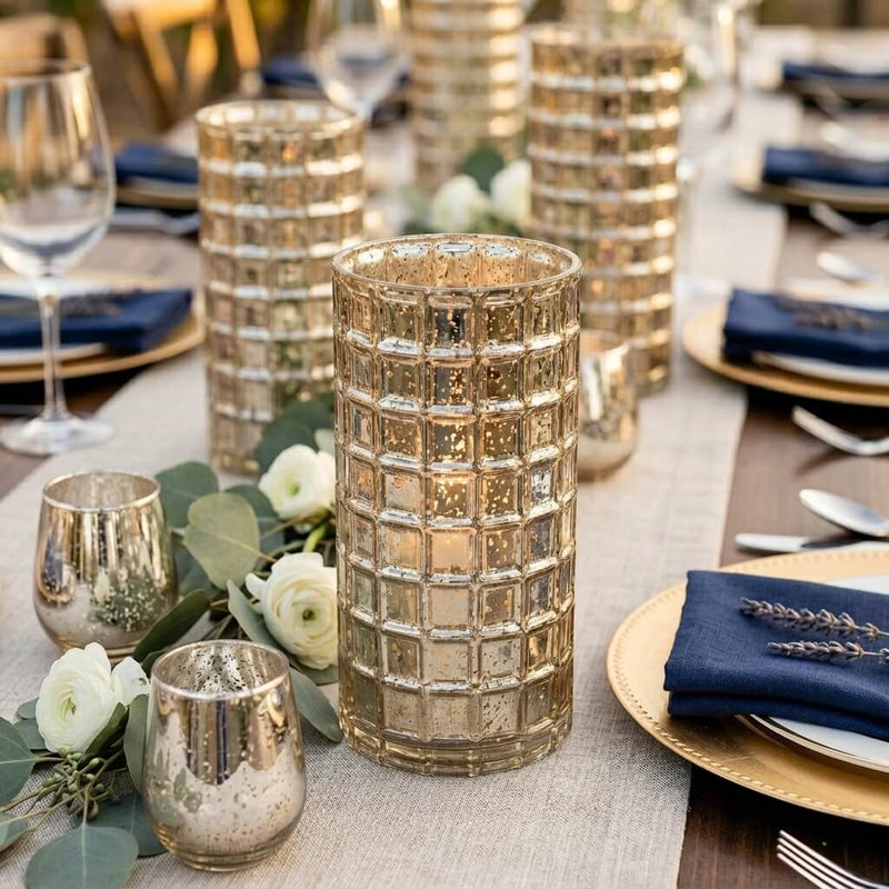 Gold Mercury Mosaic Cylinder 10" - Vase & Candle Holder - thumbnail number 5