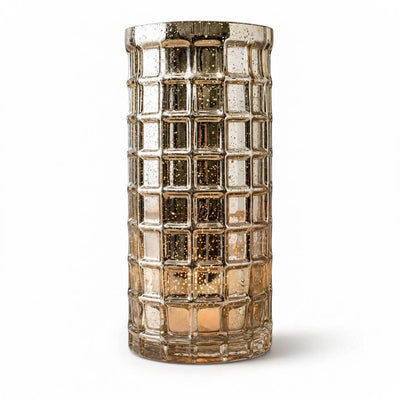 Gold Mercury Mosaic Cylinder 10" - Vase & Candle Holder - thumbnail number 2