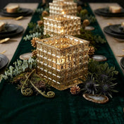 Gold Mercury Mosaic Glass Cube 6" - Square Vase & Candle Holder - thumbnail number 4