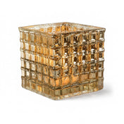 Gold Mercury Mosaic Glass Cube 6" - Square Vase & Candle Holder - thumbnail number 2