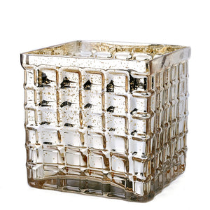 Gold Mercury Mosaic Glass Cube 6" - Square Vase & Candle Holder