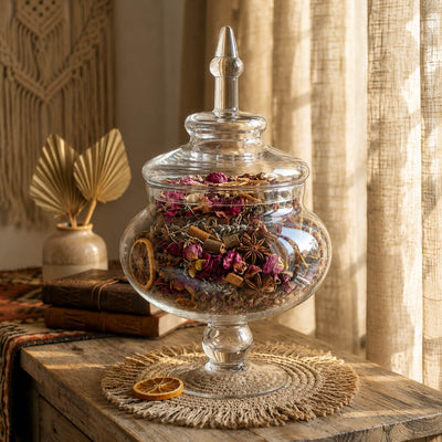14" Glass Apothecary Jar filled with dried botanicals and potpourri - thumbnail number 5