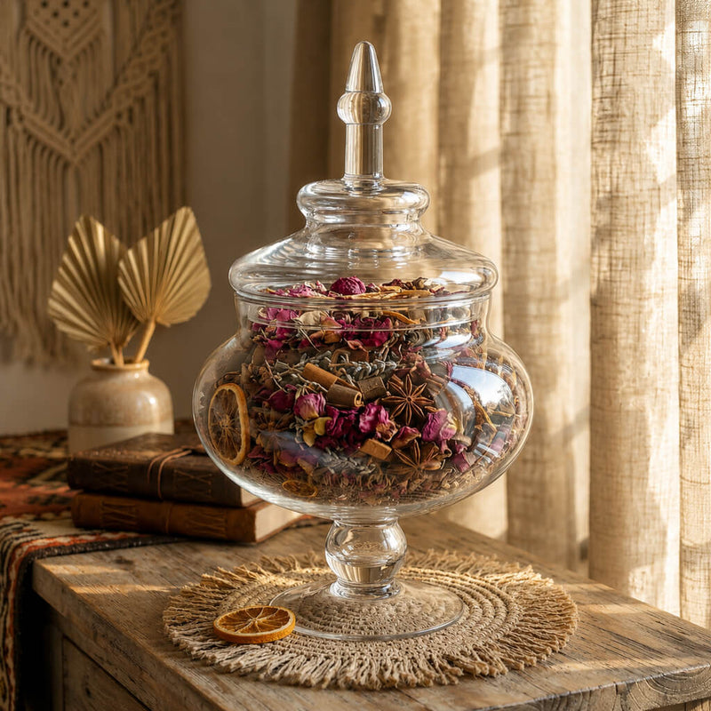 14" Glass Apothecary Jar filled with dried botanicals and potpourri - thumbnail number 5