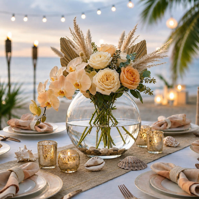 Round glass vase with coastal floral arrangement - thumbnail number 4