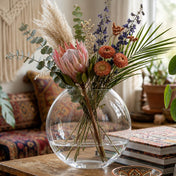 Round glass vase featuring an exotic floral arrangement - thumbnail number 7