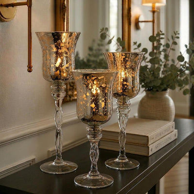 Silver Mercury Glass Pedestal Candle Holders with Twisted Stems Set of 3 - thumbnail number 6