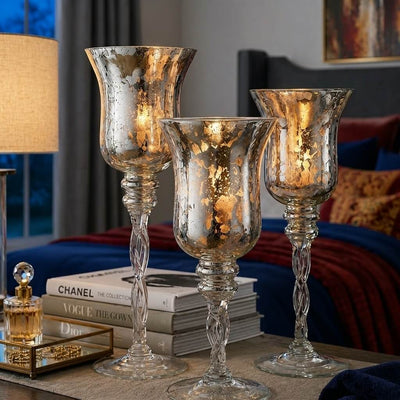 Silver Mercury Glass Pedestal Candle Holders with Twisted Stems Set of 3 - thumbnail number 7
