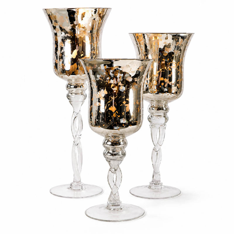 Silver Mercury Glass Pedestal Candle Holders with Twisted Stems Set of 3 - thumbnail number 2