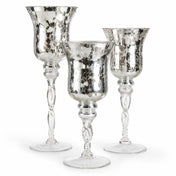 Silver Mercury Glass Pedestal Candle Holders with Twisted Stems Set of 3 - thumbnail number 1