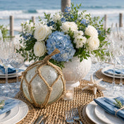 Japanese Nautical Float 6" Sea Glass centerpiece with flowers on a beach wedding table - thumbnail number 5