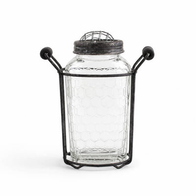 6" Glass Bottle Honeycomb with Frog Lid isolated on a white background - thumbnail number 1