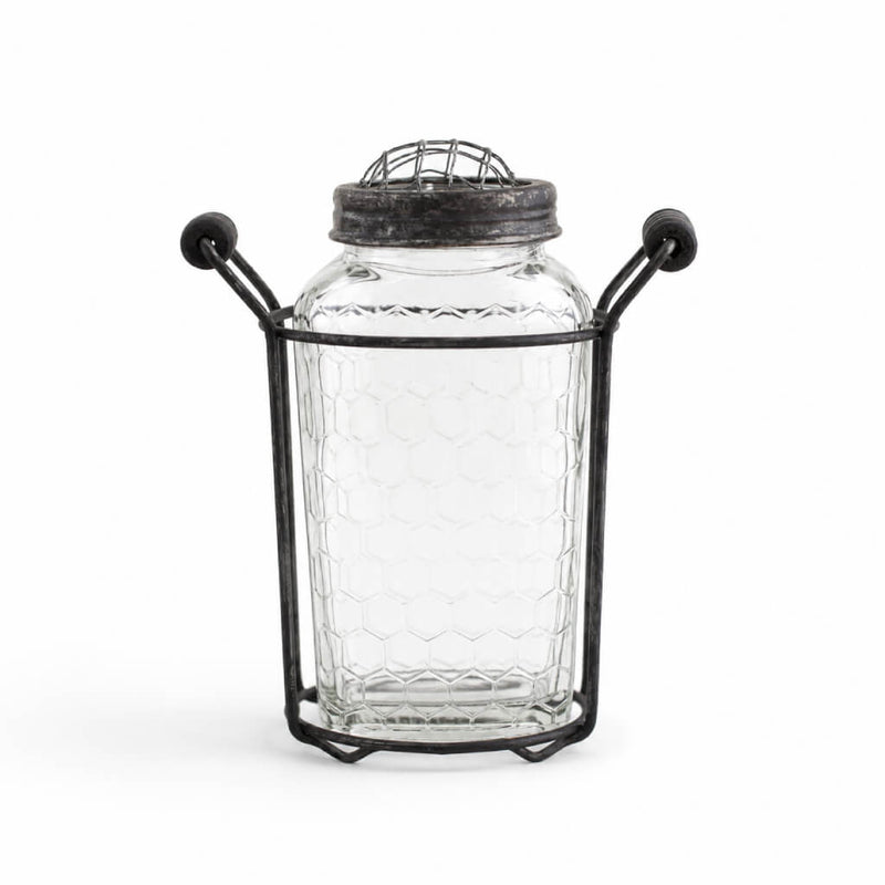6" Glass Bottle Honeycomb with Frog Lid isolated on a white background - thumbnail number 1