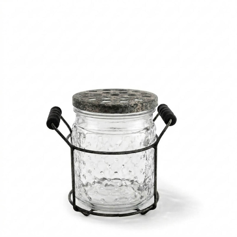 Hobnail glass jar with frog lid and wire rack, 5 inches, on a white background - thumbnail number 1