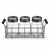 Metal Wire Basket and 3 Glass Mason Jars with Frog Lids - thumbnail number 1