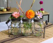 Wire Basket with 3 Glass Mason Jars with Frog Lids - thumbnail number 2