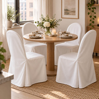 White banquet chair covers styled around a dining table - thumbnail number 8
