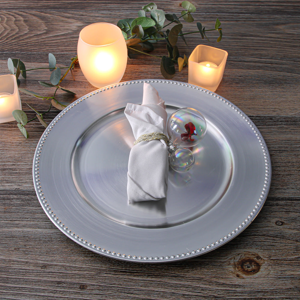 Richland Beaded Charger Plate 13 Silver Set of 12 Quick Candles