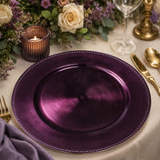 Eggplant 13" beaded charger plate on a table setting - thumbnail number 4