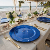 13-inch royal blue beaded charger plate on a beach wedding table - thumbnail number 2