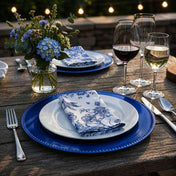 13-inch royal blue beaded charger plate on a rustic outdoor dining table - thumbnail number 5