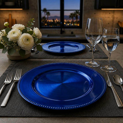13-inch royal blue beaded charger plate on a modern kitchen table setting - thumbnail number 6