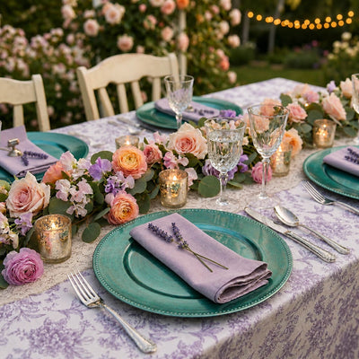Aqua Blue Charger plate on a floral outdoor dining table  - thumbnail number 3