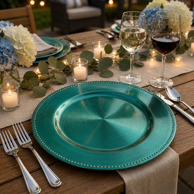 Aqua Blue charger plate on a garden party table - thumbnail number 5