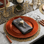 13" orange beaded charger plate in a festive table setting - thumbnail number 2