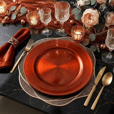 13" orange beaded charger plate in a luxury table setting - thumbnail number 4