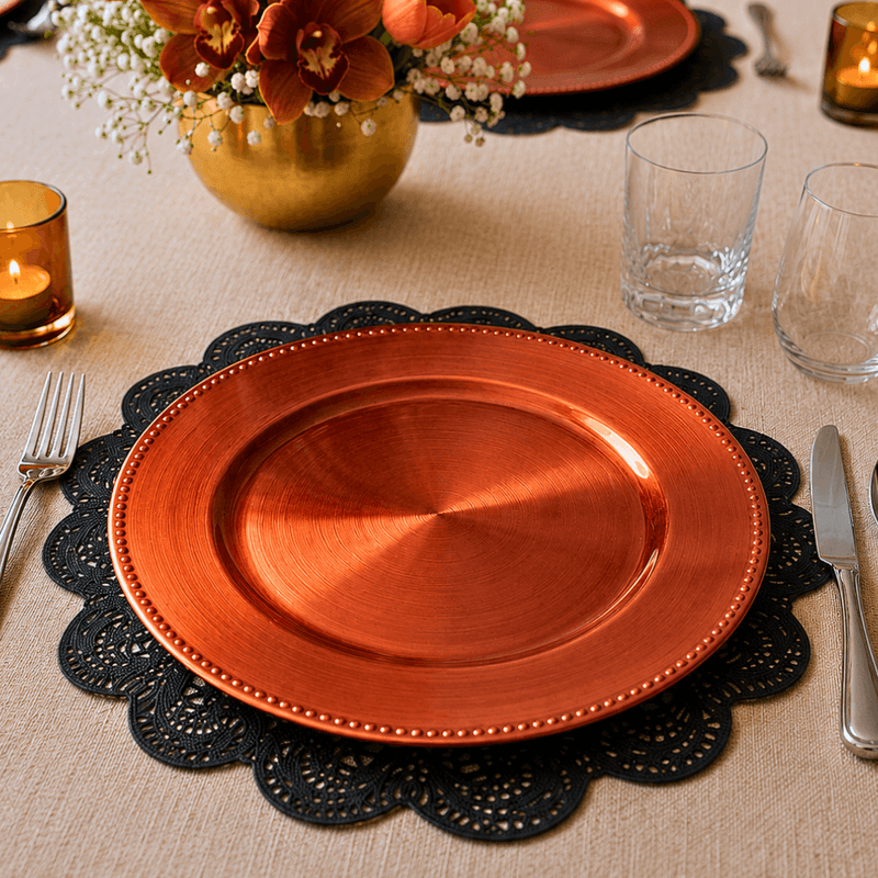 13" orange beaded charger plate in a styled table setting - thumbnail number 6