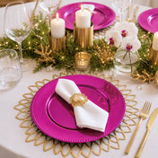13-inch fuchsia beaded charger plate on a festive holiday table setting - thumbnail number 3