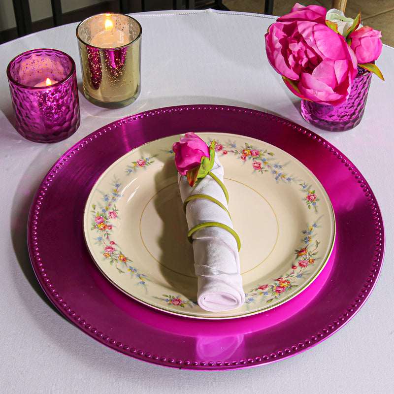 Richland Beaded Charger Plate 13" Fuchsia - thumbnail number 2