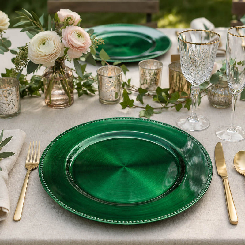 Richland Beaded Charger Plate 13" Forest Green Set of 24 - thumbnail number 2