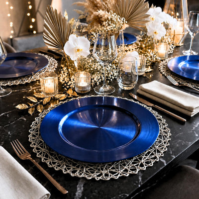 13-inch plain royal blue charger plate on a decorative dining table - thumbnail number 3