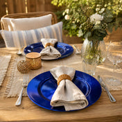 13-inch plain royal blue charger plate on a rustic wooden dining table - thumbnail number 5