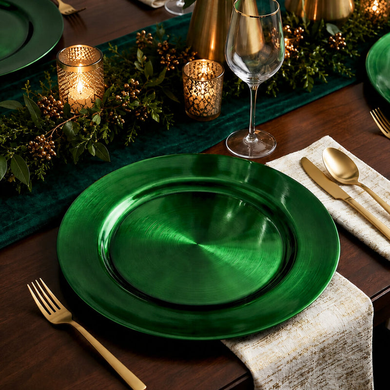 Forest green charger plate on a holiday table setting - thumbnail number 2