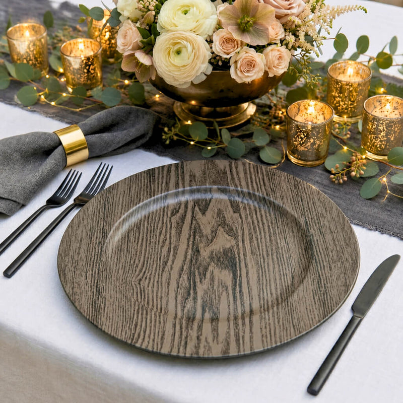13" woodgrain plain charger plate in an elegant table setting - thumbnail number 4