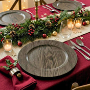13" woodgrain plain charger plate in a holiday table setting - thumbnail number 2