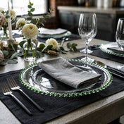 13" green beaded glass charger plate in a modern table setting - thumbnail number 5