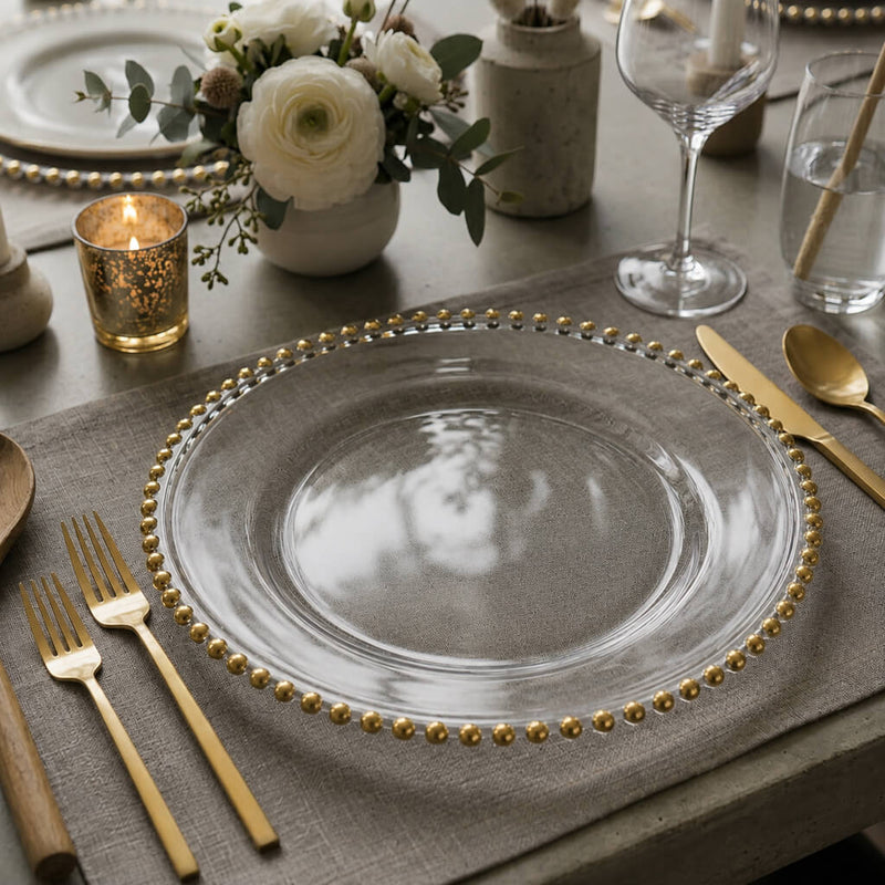 Richland 13" Gold Beaded Glass Charger Plate Set of 12 - thumbnail number 6