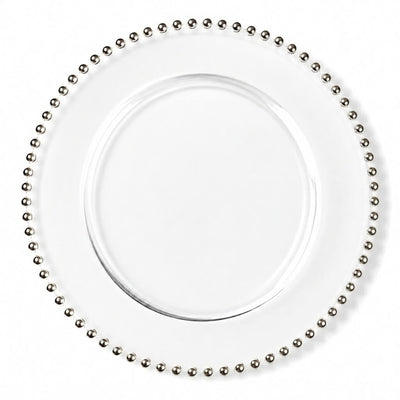 Richland 13" Silver Beaded Glass Charger Plate Set of 12