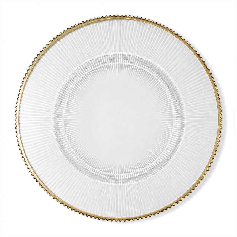 13 inch clear glass charger plate with a delicate gold beaded rim - thumbnail number 1