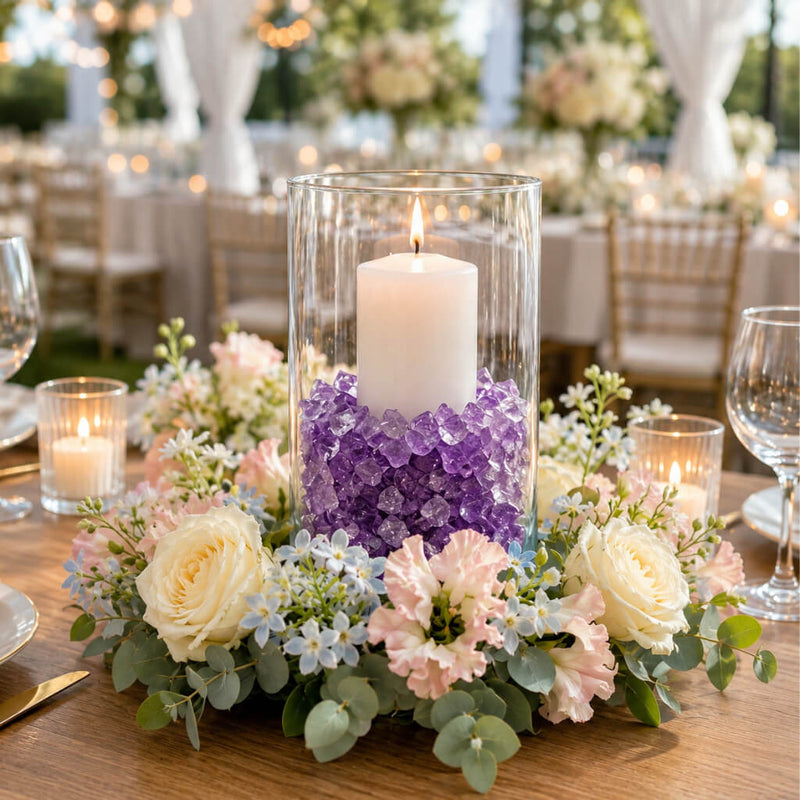 Purple Glass Pebble Vase Filler with candle in event centerpiece - thumbnail number 2